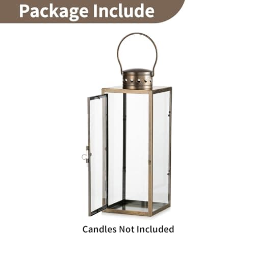 NUPTIO Lanternes Vintage Or Détériorées: Lanterne D'intérieur en Métal de 35cm de Haut avec Verre - Bougeoir pour Halloween Manteau de Cheminée Salon Patio