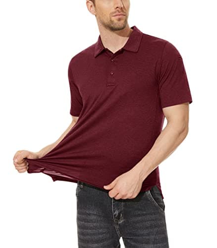 KEFITEVD Polo Homme Golf Tennis à Manche Courte Casual Sport T-Shirt Polyester Slim Fit Vetement,Vin Rouge,S