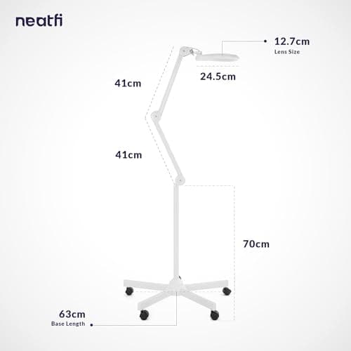Neatfi Bifocals Lampe loupe Super LED 1 200 lumens avec base pivotante à 5 roues, double dioptrie 5/20, intensité variable, 60 LED SMD, lentille de 12,7 CM de diamètre (Blanc)
