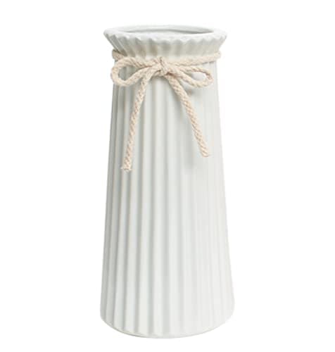 Hauteur 19 cm Vase Conique en Céramique Blanche pour Pampas, Moderne Haut Vase Decoratif pour Centre de Table Deco