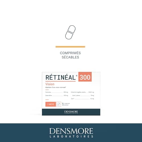 Densmore - Rétineal - Complément Alimentaire Vision - Participe au Maintien d'une Vision Normale - Zinc, Curcuma, Quercétine, Lutéine - 30 comprimés - Cure de 1 mois - Fabriqué en Europe