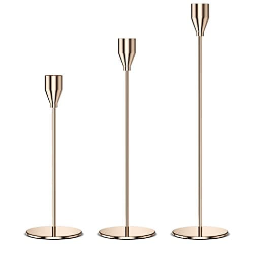 Relota 3 Pièces Coniques Bougeoir Doré 33/28/22cm, Rétro Métal Hauts Bougie Chandelier Decoratif, Porte Bougies pour Mariage, Dîner Aux Chandelles, Saint Valentin, Décoration d'Intérieur