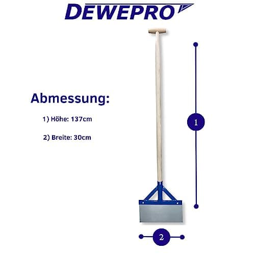 DEWEPRO Grattoir à choc avec manche en bois - Grattoir pour sol, goudron, plâtre, mortier – Très stable avec entretoises et lame en acier à ressort - Largeur : 300 mm - Longueur totale environ 137 cm.