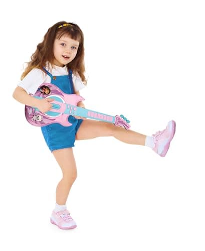 Lexibook, Gabby et la Maison Magique, Guitare électronique avec Micro et Lunettes pour Chanter avec Style, 2 Modes de Jeu, Mélodies de démonstration, Effets Lumineux, Rose/Bleu, K260GDH