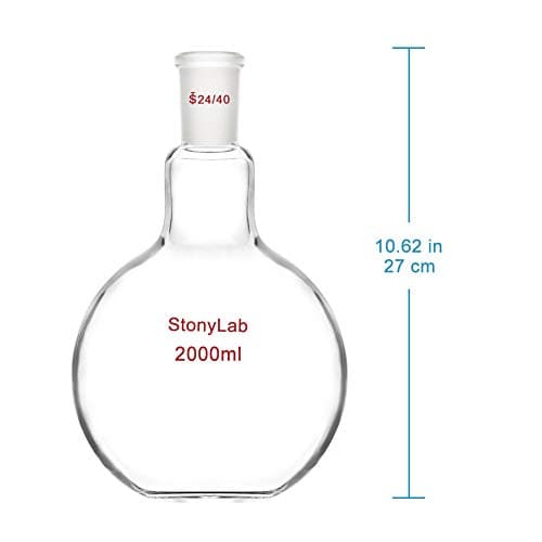 StonyLab Borosilicaté Verre Simple cou Fond plat Ébullition Flasque, Ballons de Laboratoire Single Neck Flat Bottom Boiling Flask avec 24/40 Standard Cône Joint Extérieur - 2000ml