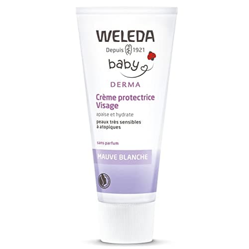 WELEDA - Crème protectrice Visage Mauve Blanche - Hydrate, nourrit et calme les irritations - Pour les bébés et les jeunes enfants à la peau très sensibles ou à tendance atopiques - NATRUE* - 50 ml
