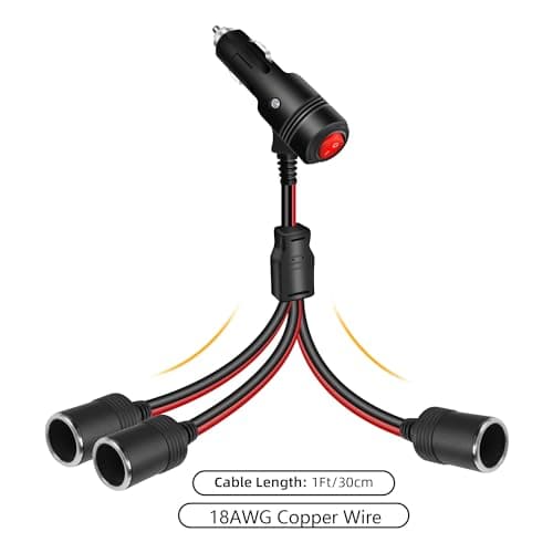 GELRHONR 1 à 3 Prise Allume Cigare Câble D'extension, Rallonge Allume Cigare 3 Prises avec interrupteur, DC 12V 24V Adaptateur Répartiteur Mâle vers Femelle avec fusible 15A, pour Moto & Bateau-30cm