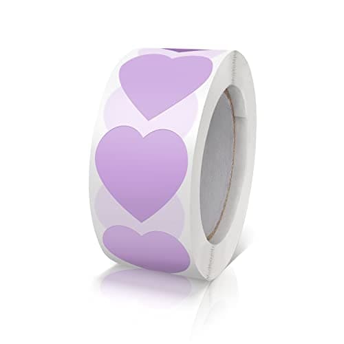 Autocollants Cœur Pastel Violet Auto-adhésif En Forme De Cœur Étiquettes Rouleau 25mm Petit Code Couleur Heart Sticker Amour Pour Mariages Scrapbooking Cadeaux Décoration 500 Pièces