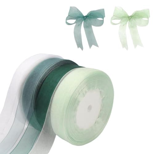 Frogetu Lot de 4 Rouleaux Ruban Organza,20mmx45m Ruban de Satin d'organza, Vert Ruban Cadeau Emballage Transparent pour Décoration de Mariage,ballons de fête et nœuds Fête d'anniversaire