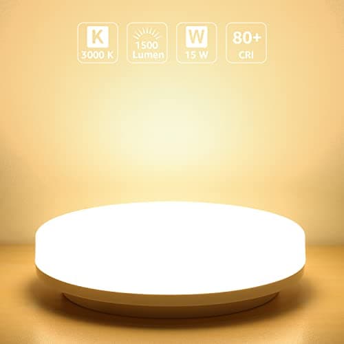 Lepro Plafonnier LED 15W, Luminaire Plafonnier Étanche IP54 Blanc Chaud 3000K 1500LM, Angle de Faisceau 120 °, Plafonnier LED Idéal pour Salle de Bain, Balcon, Couloir, Cuisine, Salon(Φ22)