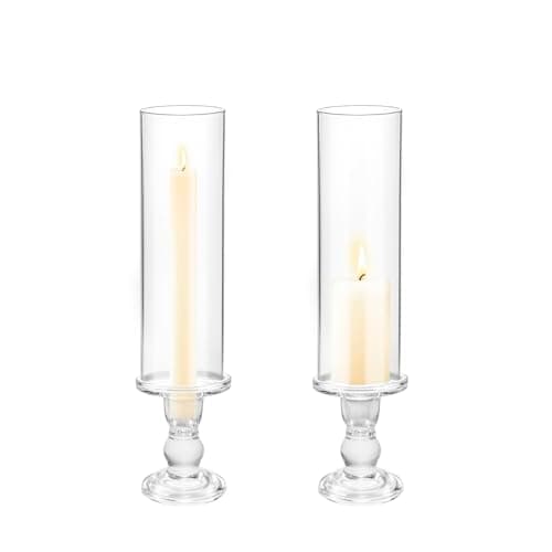 Lot de 2 bougeoirs Hurricane en verre transparent de 35,1 cm de haut pour bougies coniques, bougeoirs en verre pour centre de table, fête de mariage, salle à manger, événement