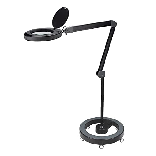 Lumeno Lampe loupe LED 8515SW intensité variable, avec grande lentille en verre 152 mm, luminosité réglable, convient comme lampe de travail, aide à la lecture, 5 dioptries avec trépied roulant Noir