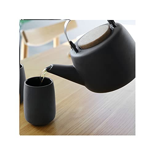 Théière en porcelaine avec poignée, infuseur en acier inoxydable, bec anti-gouttes, thé en vrac, thé à feuilles 1.2 L, noir mat