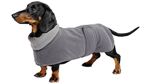 Geyecete Manteau d'hiver en Polaire pour Teckel Pull pour Chiens Chaud à col Montant Veste pour Chiot,pour Chiens de Petite et Moyenne,avec Ceinture réglable-Gris-S