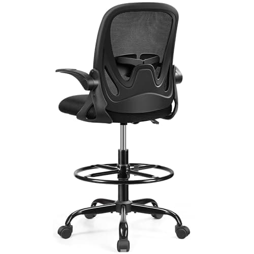 Primy Chaise de bureau ergonomique, réglable en hauteur, avec accoudoirs rabattables et support lombaire réglable avec anneau de repose-pieds, chaise familiale pivotante (noir)