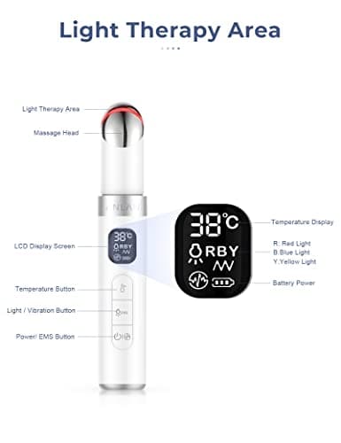 ANLAN Appareil anti Rides Yeux, Masseur pour Yeux 4 modes Anti Cernes Anti Rides Anti Poches, Appareil Soin Yeux Rechargeable avec Affichage LCD(38-45°C) Blanc