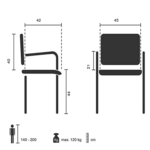 hjh OFFICE 704331 Chaise Visiteur XT 700 Gris Chaise de conférence Chaise à Quatre Pieds Chaise empilable rembourrée avec accoudoirs, empilable