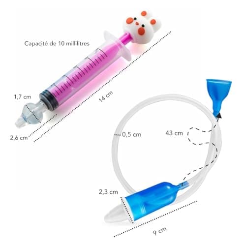 Seringue nasale bébé - Mouche Bébé - 2 Seringues et 10 Embouts de Rechange en Silicone Doux. Seringue 10 ml avec des Animaux.