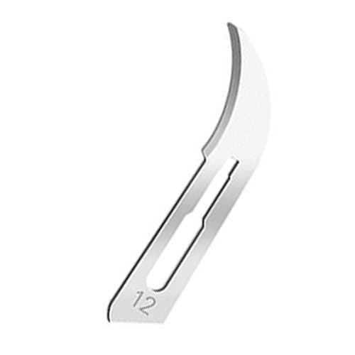 Set avec 100 x lames de scalpel N° 12 - Lame stérile en acier au carbone et 1 x May - manche de scalpel Figure N°3 avec manche rond en acier inoxydable
