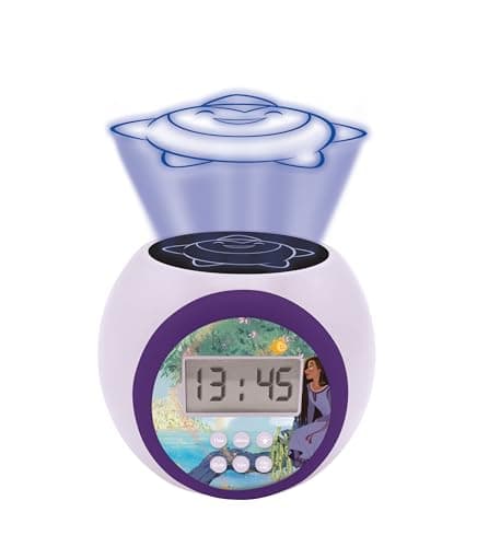 Lexibook, Disney Wish, Réveil-projecteur avec Fonction Alarme et répétition Snooze, veilleuse avec minuterie, écran LCD, à Piles, RL977WI