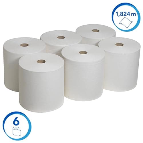 Essuie-mains roulés Scott 6667 - 6 x 304 m blancs 1 épaisseur