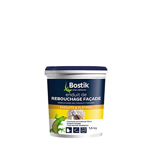 Bostik Enduit de Rebouchage Façade en Pâte – Prêt à l’Emploi – Intérieur / Extérieur – Tous Supports – Rebouchage et Égalisation de Trous et Fissures Jusqu’à 1 cm – Blanc – Pot 1,5 kg