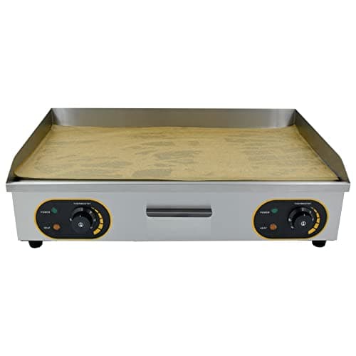 MOOTACO Plancha Électrique Professionnelle Inox 4400W de gril en Fonte 73 * 43cm, Thermostat 50 à 300°C, 2xThermostat, 2 Prises (Entièrement lisse)