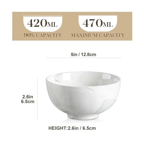 MALACASA Série REGULAR 8 Bols à Céréales Marbre en Porcelaine 420ml, Bols à Petit Déjeuner Ronds 12,8 cm, Bols pour Soupe Salade et Riz