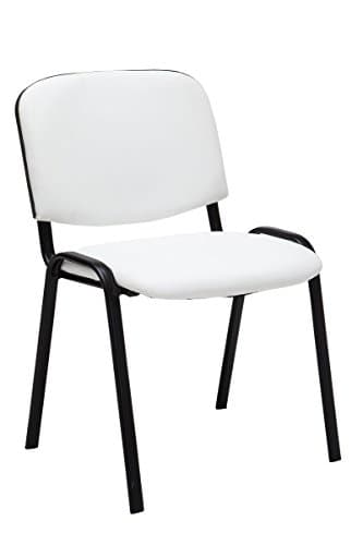 CLP Lot De 4 Chaises De Visiteur Empilables Ken en Similicuir I Chaises De Salle D'Attente avec Piètement en Métal Noir, Couleur:Blanc