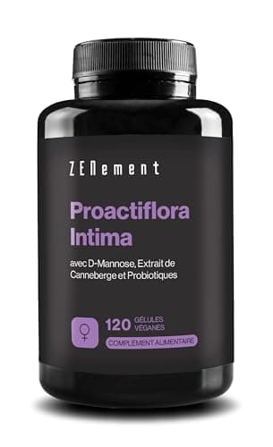 Proactiflora Intima, Probiotique Flore Intime avec Canneberge (Cranberry), D-Mannose | 5 Souches Lactobacillus Reuteri, Rhamnosus, Crispatus, Casei et Acidophilus | 120 Gélules Vegan | Zenement