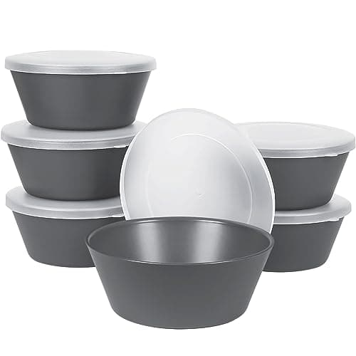 Greentainer Lot de 6 grands bols à céréales incassables avec couvercles – 750ml en plastique léger – Passe au lave-vaisselle et au micro-ondes – pour céréales, salade, soupe, nouilles, Gris