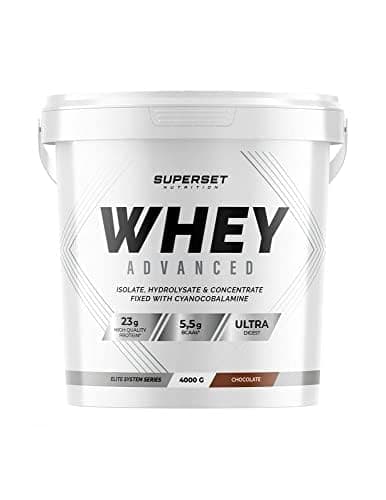 Superset Nutrition - 100% Whey Proteine Advanced (4kg) - 74% de protéines - Isolat + Concentrat + Hydrolysat, Digestion optimisée, Riche en BCAA et en glutamine - Chocolat