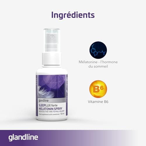 Melatonine spray SleepLux Forte (50 ml), 1 mg de mélatonine naturelle pour un meilleur sommeil, Vitamine B6, Goût de menthe, À base de plantes et végétalien, 380 pulvérisations par Sensilab
