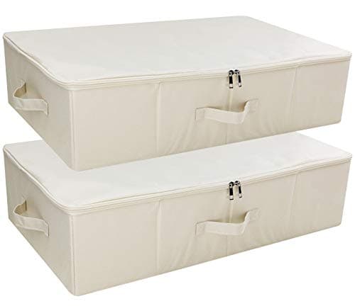 iwill CREATE PRO Lot de 2 boîtes de rangement pliables avec couvercle sous le lit, boîtes de rangement peu encombrantes pour chambre à coucher, armoire, grenier, beige