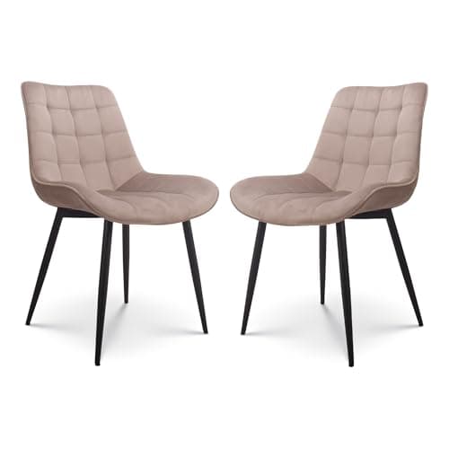 Kosmi - Lot de 2 chaises Beiges Style scandinave avec Assise en Tissu rembourré et Pieds en métal Noir