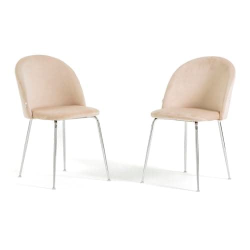 RATTATAN Sara - 2 Chaises fauteuils rembourrées en Velours ou Teddy pour Cuisine ou Salle à Manger avec Pieds en métal (Pieds argentés, Velours Crème)