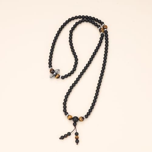 COAI Collier Mala 108 Perles pour Hommes Femmes, Bracelet Onyx Mat Œil de Tigre, Bracelet Vajra en Acier Inoxydable