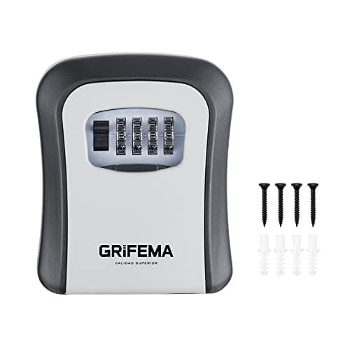 GRIFEMA Boite a Clefs - Murale Boite a clé Avec Code Sécurisée Exterieur, Boite à Clé Résistant aux Intempéries, Cofre Fort a Cle Robuste, pour les Clés, les Cartes, Alliage de Zinc, Gris