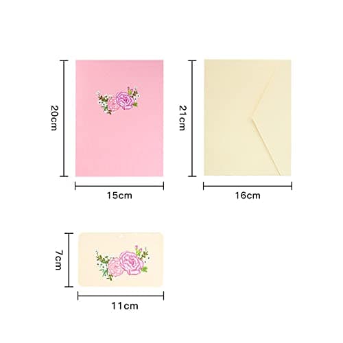 Carte Pop Up Fleur, Carte Pop Up 3d Anniversaire, 15 * 20cm,Carte de voeux 11D pop - up avec enveloppes naturelles - carte de voeux épaisse de haute qualité avec des cartes de voeux