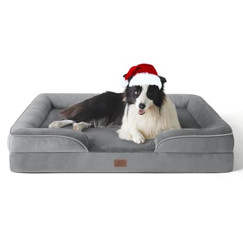 Bedsure Panier Chien Grande Taille - Canapé Chien Orthopedique et Dehoussable, Lit pour Chien Lavable, Anti-dérapant et Ultra Doux Gris, Taille 89x63x16 cm