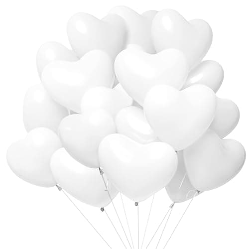 Demarsen 50Pcs Ballons de Baudruche en Forme de Cœur, Blanc Ballons de Mariage, Ballon Helium en Latex, Décorations pour Romantique Fête Anniversaire Engagement Mariage Party Valentine