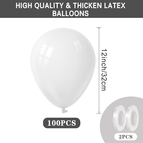 Ballons Blanc, 100pcs Ballon Blanc, 30cm 12 pouces Ballon baudruche Blanc, Ballon Blanc Mariage, Arche Ballon Blanc, Ballons Blancs pour Anniversaires Fêtes et Mariage Cérémonies