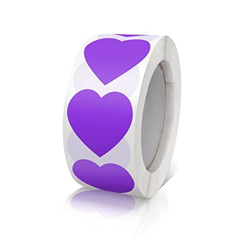 Lot de 500 autocollants en forme de cœur violet - 25 mm - Petit code couleur - Pour mariage, scrapbooking, cadeaux