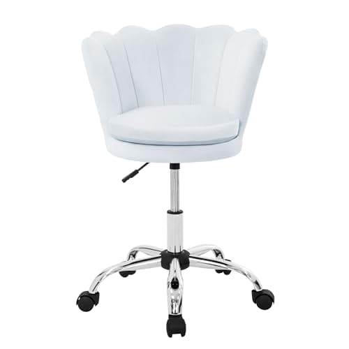 ML-Design Chaise de Bureau en Velours, Bleu Clair, Design Coquillage, Fauteuil Rembourrée, Dossier Ergonomique, Réglable en Hauteur, Pivotante avec 5 roulettes, Siège de Travail pour Salon, Chambre