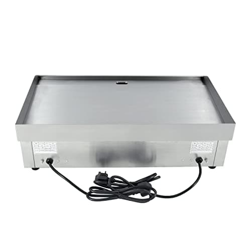 MOOTACO Plancha Électrique Professionnelle Inox 4400W de gril en Fonte 73 * 43cm, Thermostat 50 à 300°C, 2xThermostat, 2 Prises (Entièrement lisse)