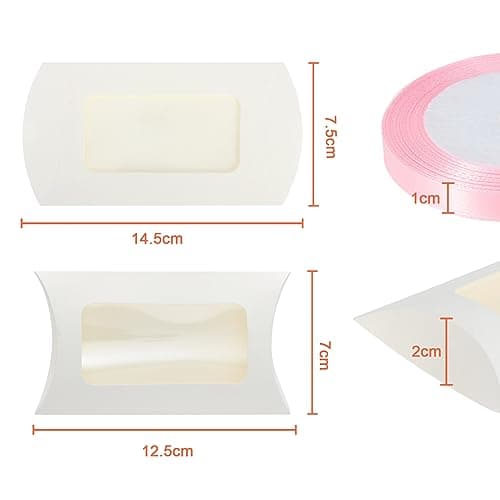 HSEAMALL Lot de 50 boîtes à dragées de mariage, boîte cadeau avec ruban pour décoration de fête de mariage, d'anniversaire (boîte à bonbons blanche avec fenêtre transparente)