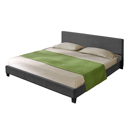 Corium Lit Double Rembourré Design Sommier à Lattes Polyester 140 x 200 cm Gris Foncé