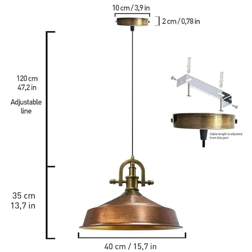 bamyum Asletl-Marine Lampe à Suspendre Industrielle, Abat-Jour de 41 cm, Lampes de Cuisine Modernes en Métal, Lampe à Suspendre E27 pour le Salon et la Salle à Manger, Couleur Cuivre