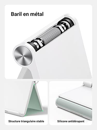 UGREEN Support Tablette Réglable Bureau Pose Tablette Téléphone Portable Pliable Compatible avec iPad Pro Air Mini Galaxy Tab A9 S9 A8 iPhone 16 Plus Pro Max 15 14 Galaxy S24 Ultra S23 S22 (Blanc)