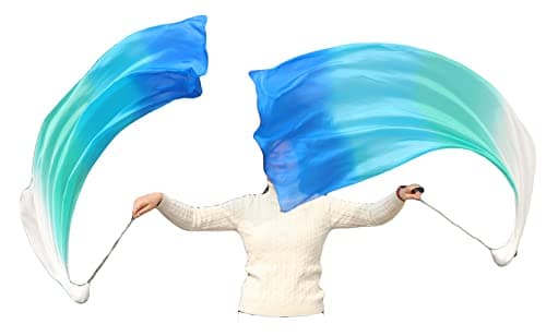 Winged Sirenny 1 Pièce Poi Voile de Danse Orientale (Baladi) 135cm, Accessoire De Danse Ventre en Vraie Soie (Mer)